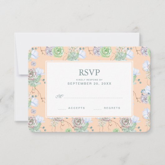 Peach Succulents Floral Waterverf - Wedding RSVP (Voorkant)