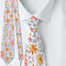 Peach Summer Floral Waterverf Stropdas