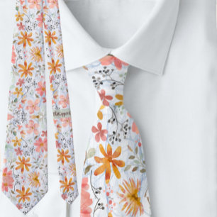 Peach Summer Floral Waterverf Stropdas