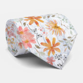 Peach Summer Floral Waterverf Stropdas (Opgerold)