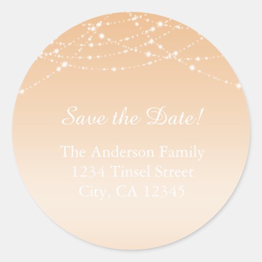 Peach Summer Glitter Weddenschap Adresetiketten Ronde Sticker (Voorkant)