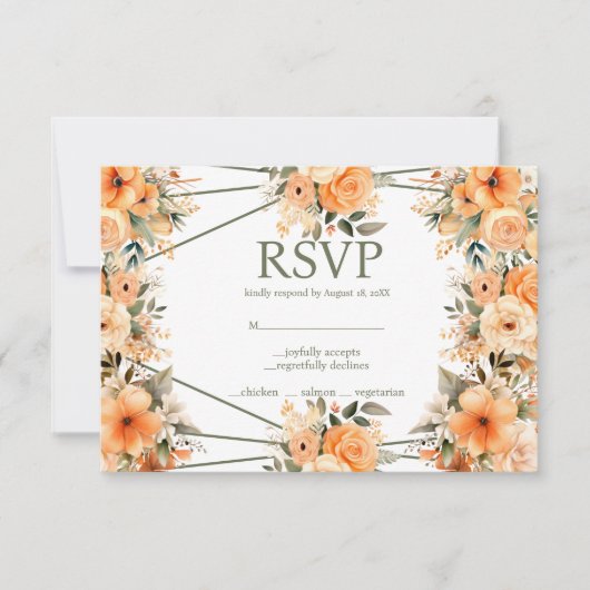 Peach Summer Rozen Menu Keuzes RSVP Response Kaart (Voorkant)
