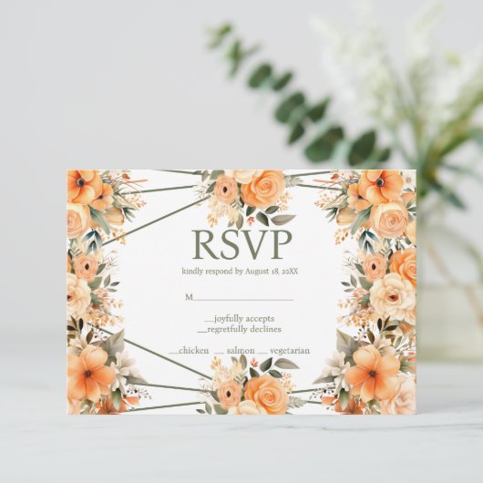 Peach Summer Rozen Menu Keuzes RSVP Response Kaart (Staand voorkant)