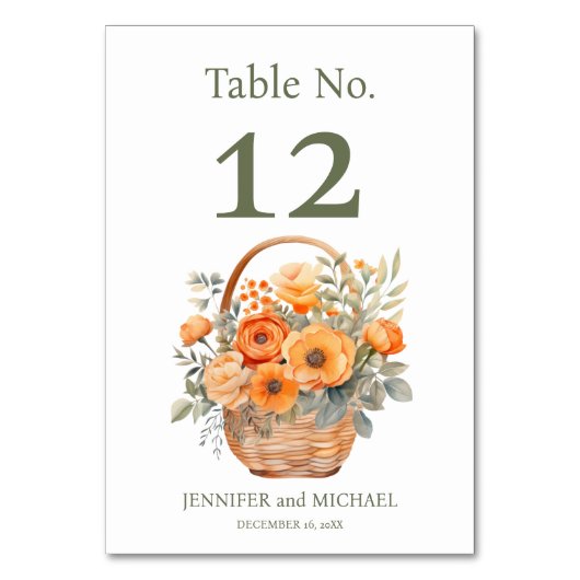 Peach Summer Trouwtafel Nummer Kaart (Voorkant)