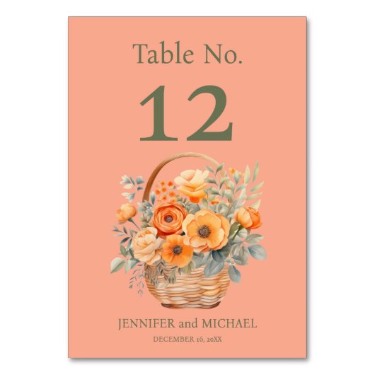 Peach Summer Trouwtafel Nummer Kaart (Achterkant)