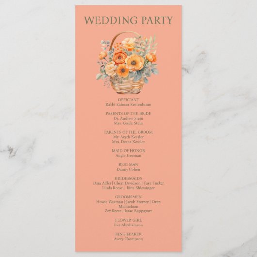 Peach Summer Wedding Ceremony Programma Programmakaart (Achterkant)