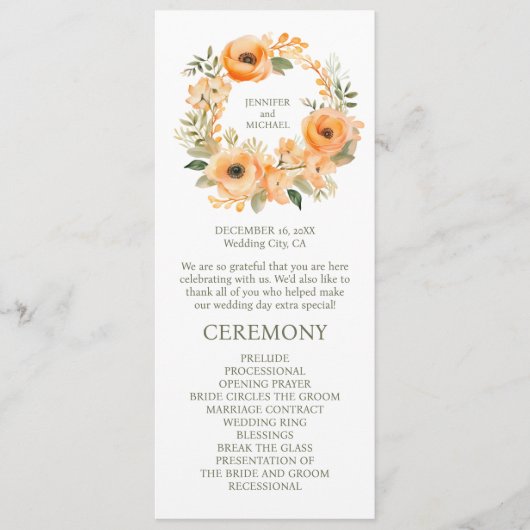 Peach Summer Wedding Ceremony Programma Programmakaart (Voorkant)