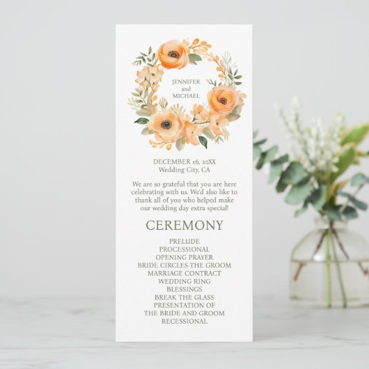 Peach Summer Wedding Ceremony Programma Programmakaart (Staand voorkant)