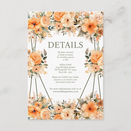 Peach Summer Wedding Details Enclosure Kaart (Voorkant)