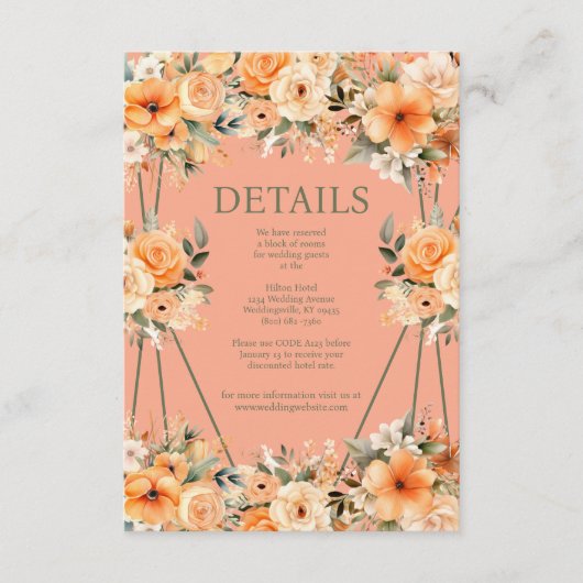 Peach Summer Wedding Details Enclosure Kaart (Voorkant)