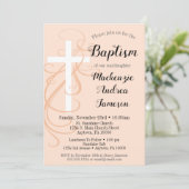 Peach Swirl Cross Baptism Invitation Girl Boy Kaart (Staand voorkant)