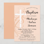 Peach Swirl Cross Baptism Invitation Girl Boy Kaart (Voorkant / Achterkant)