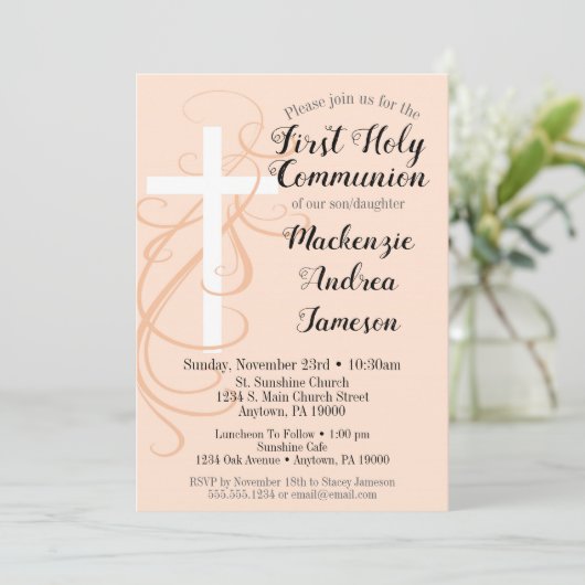 Peach Swirl Cross First Kaart (Staand voorkant)