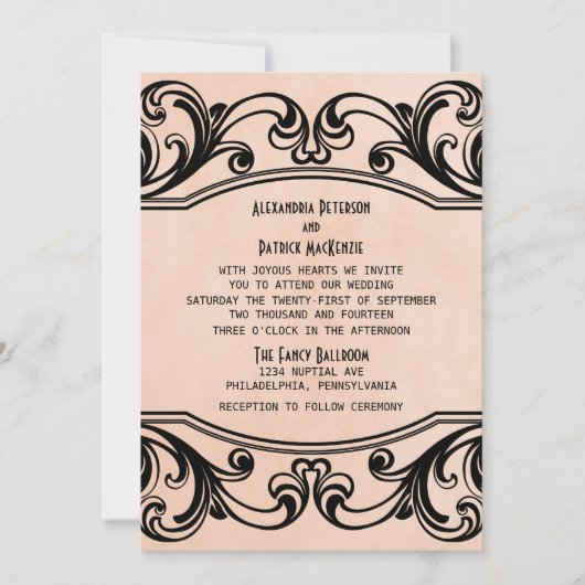 Peach  Swirls Wedding Invite Kaart (Voorkant)