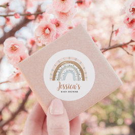 Peach Tan Sage Boho Rainbow Baby shower Ronde Sticker