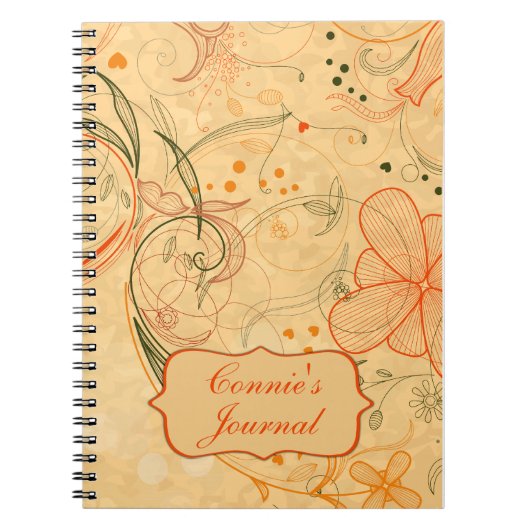 Peach Tangerine Flowers Swirls Gepersonaliseerd Notitieboek (Voorkant)