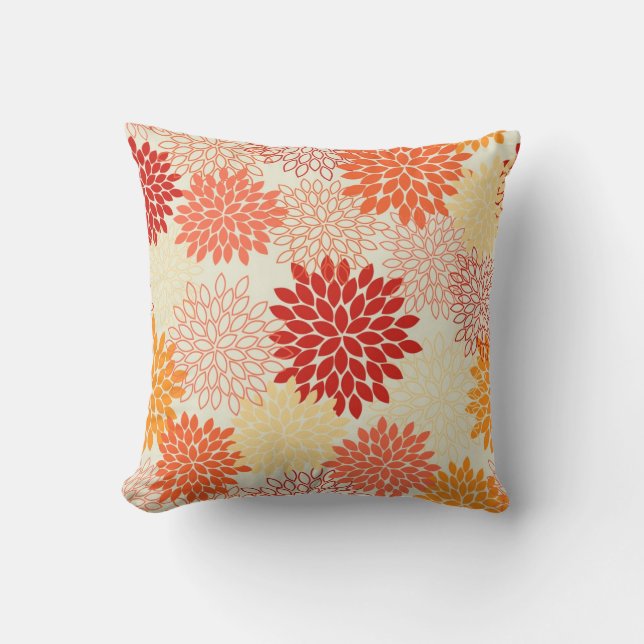 Peach Tangerine Mums Kussen (Voorkant)