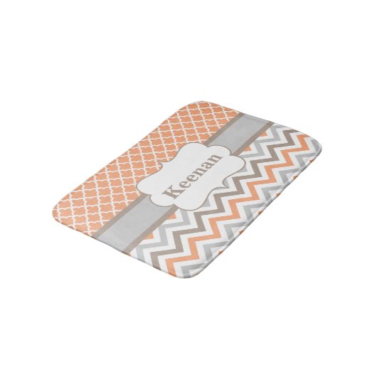 Peach Taupe Quatrefoil Chevron Bathmat Badmat (Gekanteld)