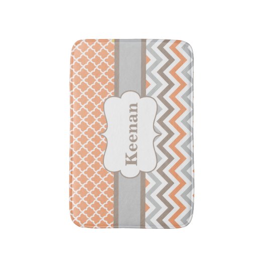 Peach Taupe Quatrefoil Chevron Bathmat Badmat (Voorkant Verticaal)
