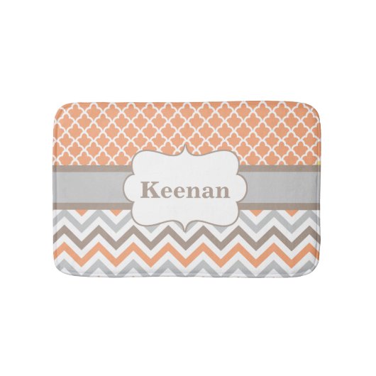 Peach Taupe Quatrefoil Chevron Bathmat Badmat (Voorkant)