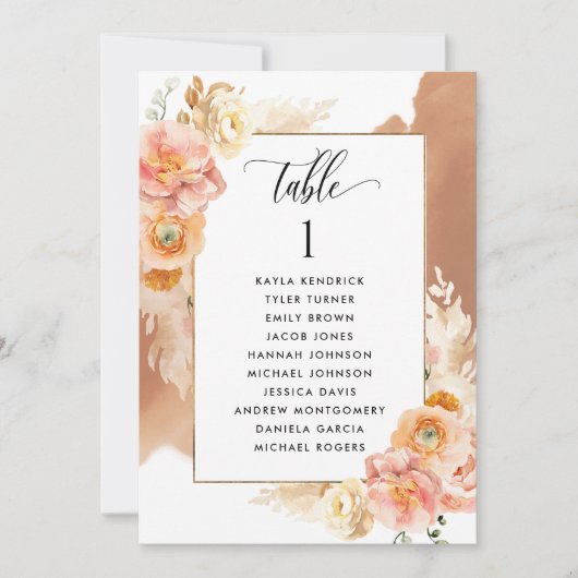 Peach Terracotta Seating Plan Kaarten met gastname (Voorkant)