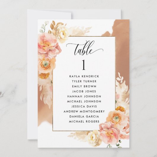 Peach Terracotta Seating Plan Kaarten met gastname (Achterkant)