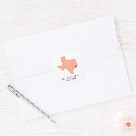 Peach Texas Wedding Vierkante Sticker (Envelop)