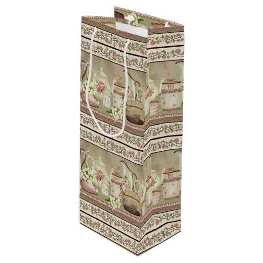  peach thea en Rozen wijnzak Wijn Cadeautas (Voorkant Gekanteld)