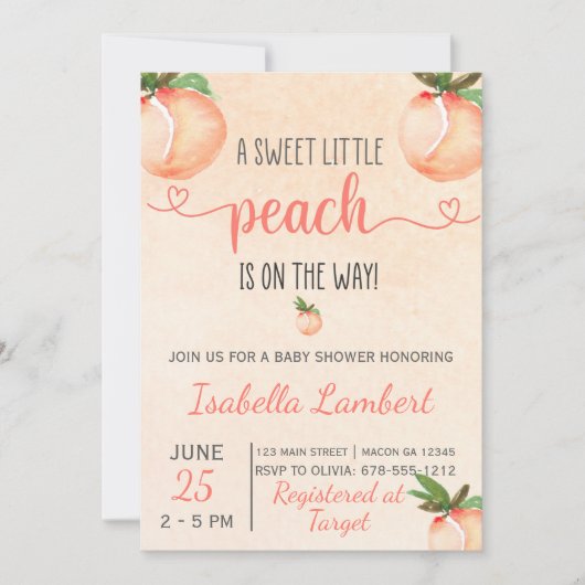Peach ThMet Baby shower Invitation Kaart (Voorkant)