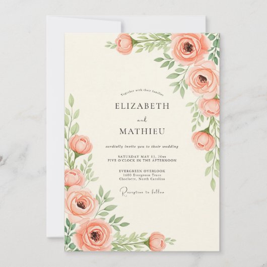 Peach Tranquil Spring Wedding Kaart (Voorkant)