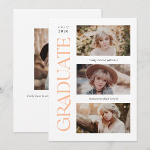 Peach Trendy Serif Meerdere foto Afstuderen Aankondiging