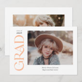 Peach Trendy Serif Twee foto's Afstuderen Aankondiging (Voorkant / Achterkant)