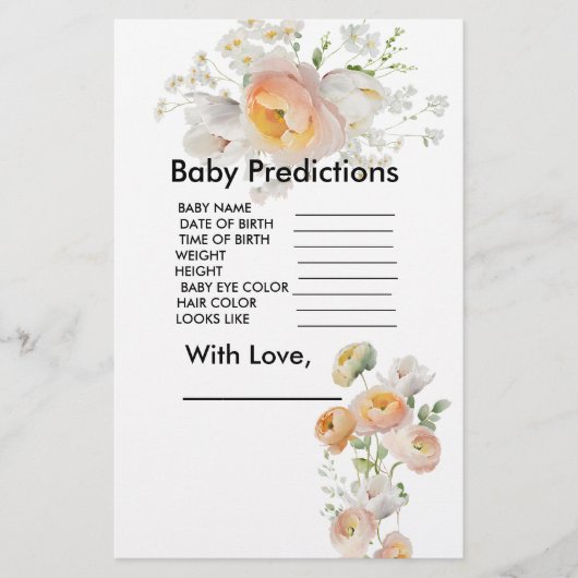 Peach Tulip Blooms Baby shower Predicted Game (Voorkant)