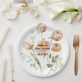Peach Tulip Flower Personalize Party Paper Borden Papieren Bordje