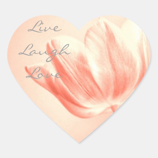Peach Tulip Live, Laugh, Love Hart Sticker (Voorkant)