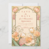 Peach Tulip Quinceañera Celebration Save The Date (Voorkant)