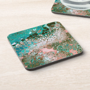 Peach & Turquoise Acrylpour Abstract Bier Onderzetter