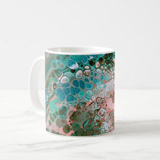 Peach & Turquoise Acrylpour Abstract Koffiemok (Voorkant links)