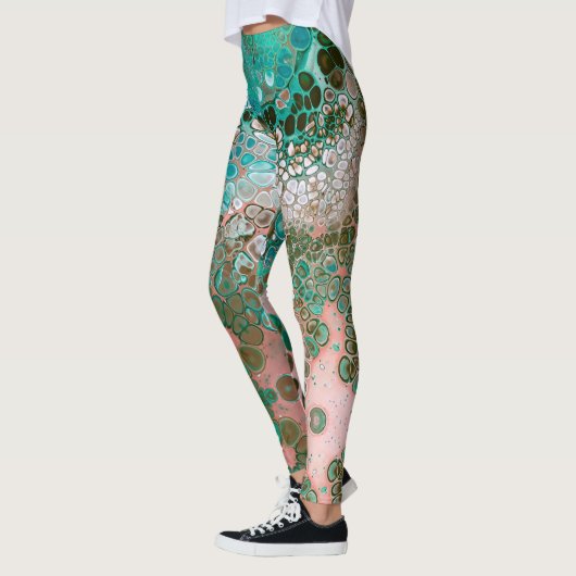 Peach & Turquoise Acrylpour Abstract Leggings (Links)