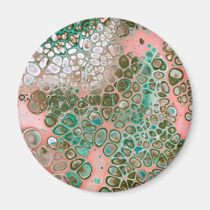 Peach & Turquoise Acrylpour Abstract Magneet