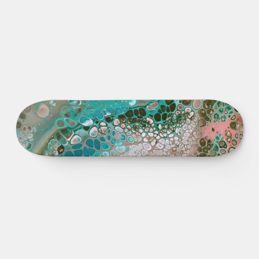 Peach & Turquoise Acrylpour Abstract Persoonlijk Skateboard (Horizontaal)