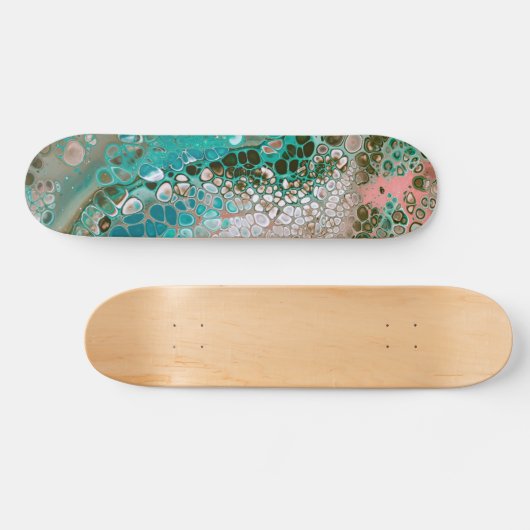 Peach & Turquoise Acrylpour Abstract Persoonlijk Skateboard (Horizontaal)