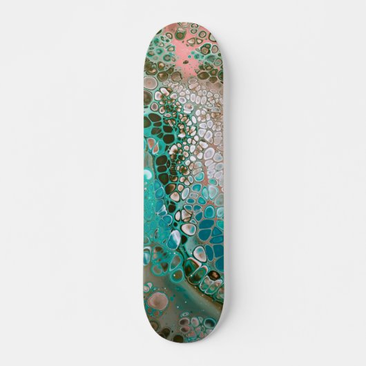 Peach & Turquoise Acrylpour Abstract Persoonlijk Skateboard (Voorkant)
