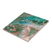 Peach & Turquoise Acrylpour Abstract Tegeltje (Zijkant)