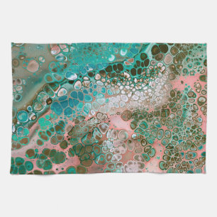 Peach & Turquoise Acrylpour Abstract Theedoek