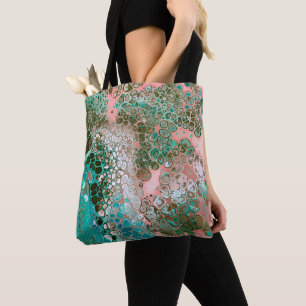 Peach & Turquoise Acrylpour Abstract Tote Bag