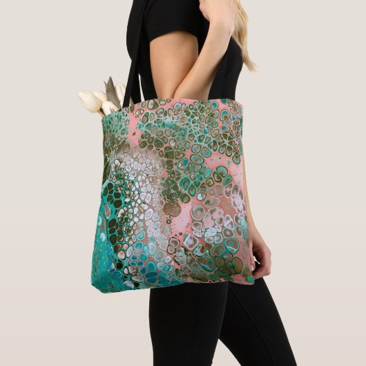 Peach & Turquoise Acrylpour Abstract Tote Bag (Dichtbij)