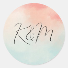 Peach & Turquoise Waterverf Minimalistische bruilo Ronde Sticker