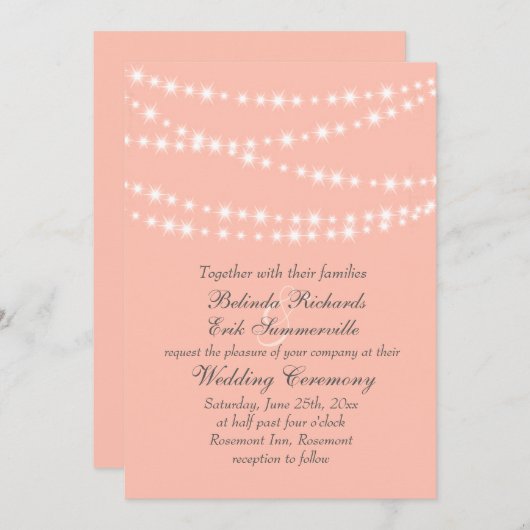 Peach Twinkle Lights Weddenschap Kaart (Voorkant / Achterkant)