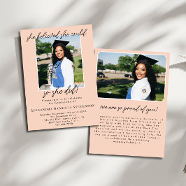 Peach Two Photo Script Graduation Announcement Kaart